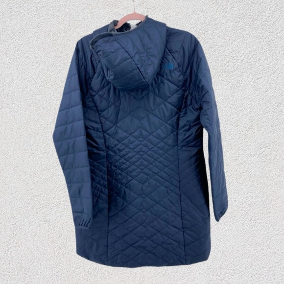 THE NORTH FACE Women Mossbud Reversible Parka Large Navy Insulated Hooded Coat - Picture 3 of 13